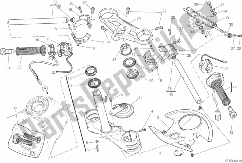 All parts for the Semimanubri - Ammortizzatore Di Sterzo of the Ducati Superbike 1299S 90 TH Anniversario 2017